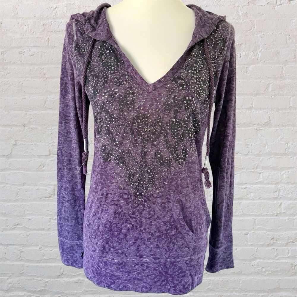 Maurices Burnout Deep V-Neck Tee Y2K Biker Grunge Moto Shirt Studded Tattoo M